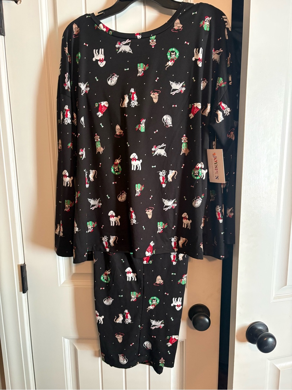 Women's Black Holiday Dog Print Pajama Set